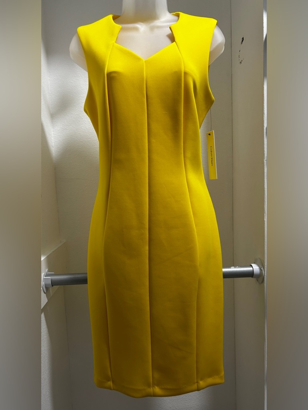 Calvin Klein Bright Yellow Sleeveless Sheath Dress. 10.